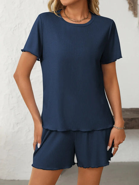Mandy Round Neck Short Sleeve Top and Shorts Set | Hanalas