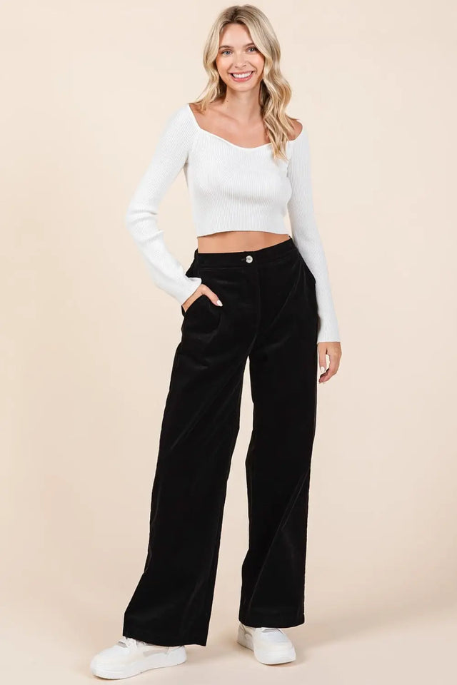 Mittoshop Corduroy Back Elastic Waist Pants Trendsi Hanalas