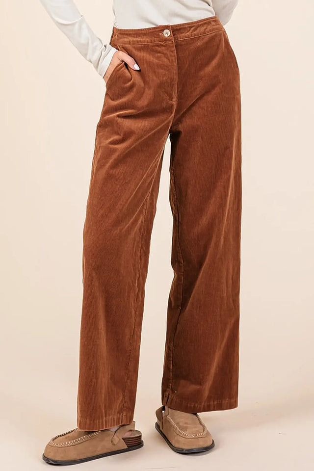 Mittoshop Corduroy Back Elastic Waist Pants Trendsi Hanalas