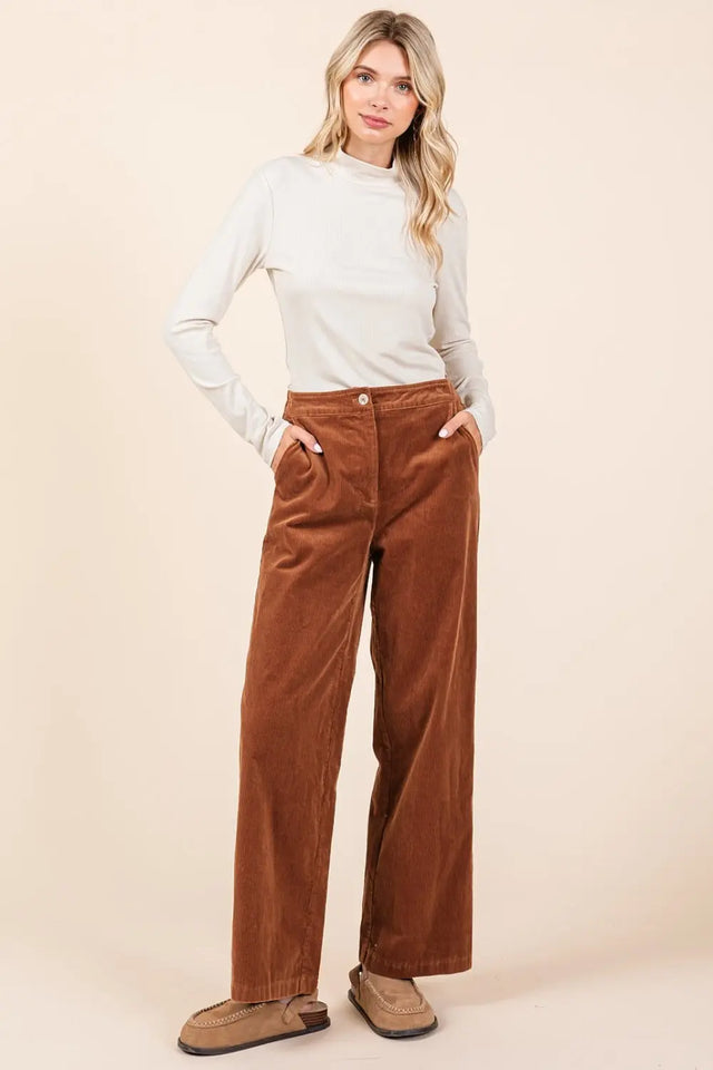 Mittoshop Corduroy Back Elastic Waist Pants Trendsi Hanalas