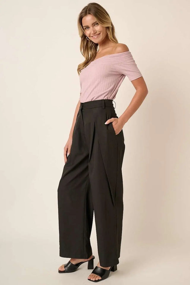 Mittoshop Deep Pleated High Waisted Wide Leg Pants Trendsi Hanalas