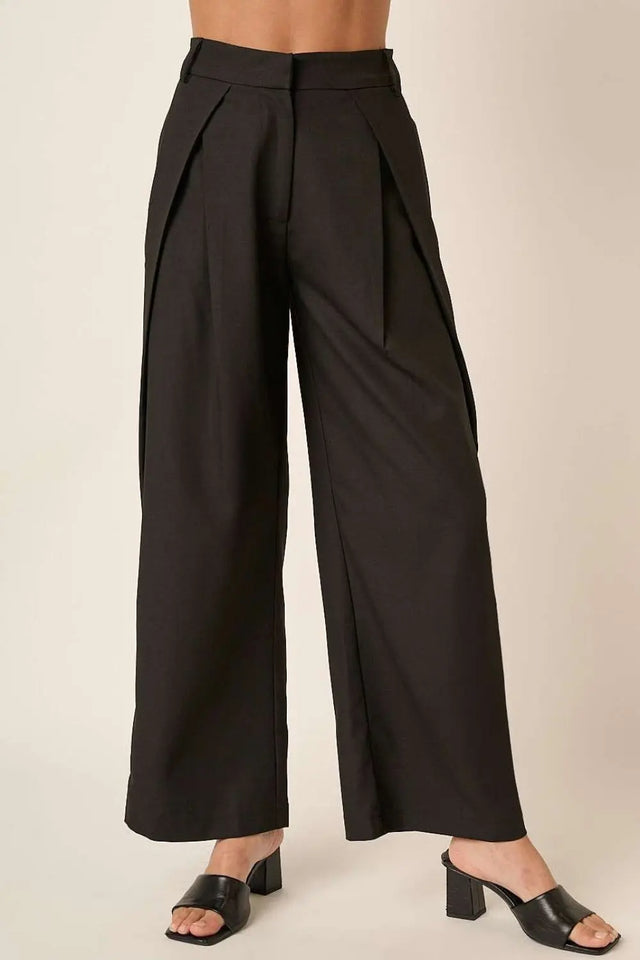 Mittoshop Deep Pleated High Waisted Wide Leg Pants Trendsi Hanalas