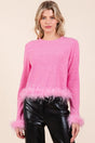 Mittoshop Feather Trim Long Sleeve Crop Hacci Knit Top Trendsi Hanalas