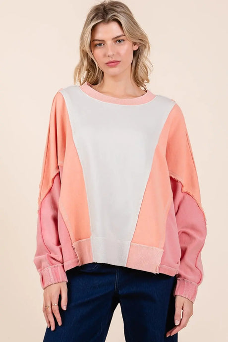 Mittoshop Mineral Wash Color Block Sweatshirt Trendsi Hanalas