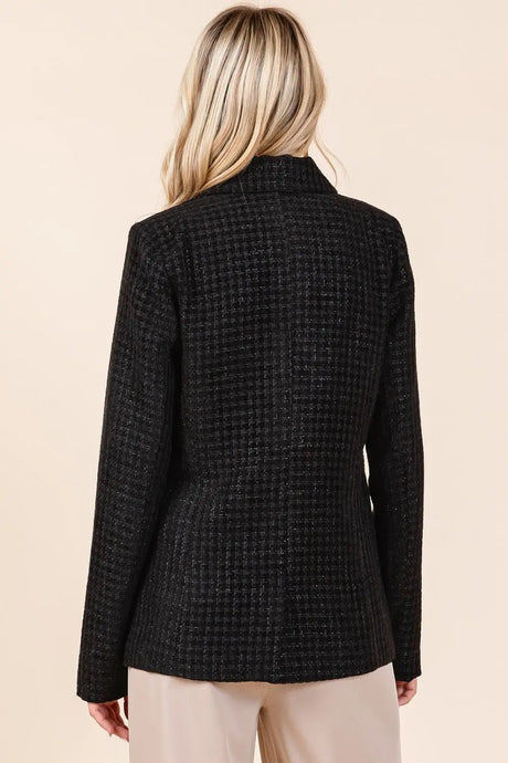 Mittoshop Plaid Texture Double-Breasted Long Sleeve Blazer | Hanalas
