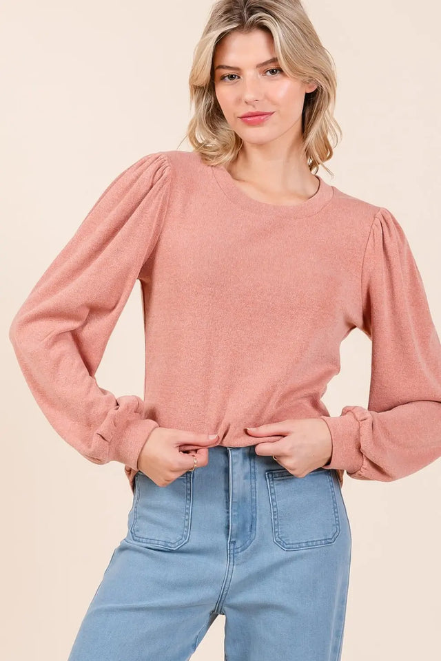 Mittoshop Round Neck Long Sleeve Rib Knit Top Trendsi Hanalas