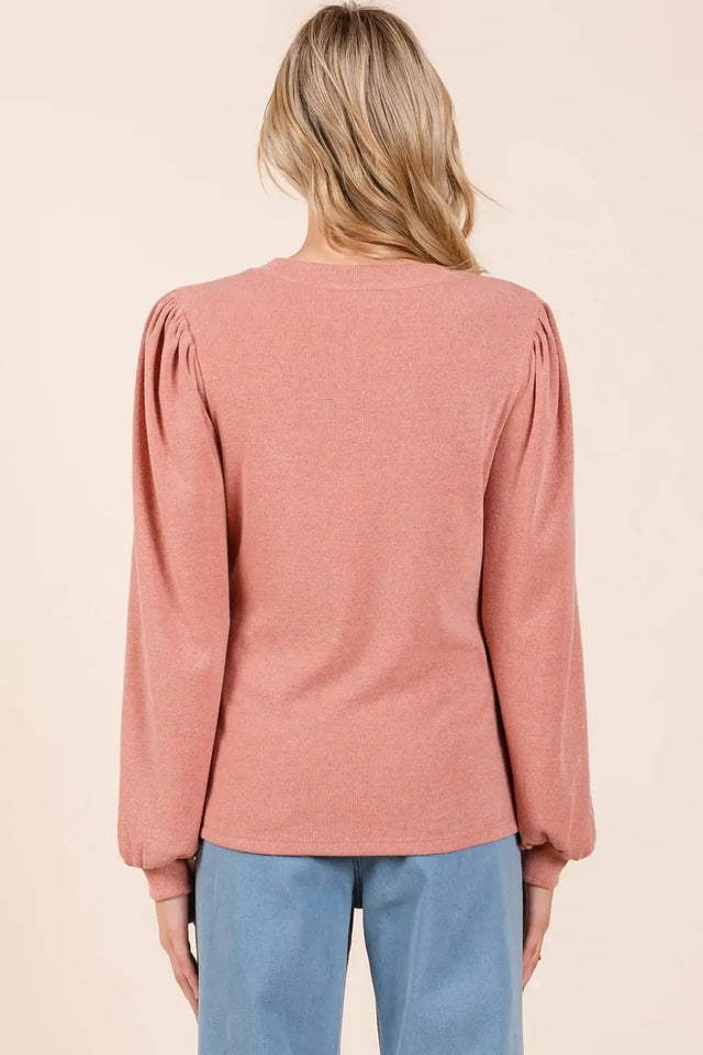 Mittoshop Round Neck Long Sleeve Rib Knit Top Trendsi Hanalas