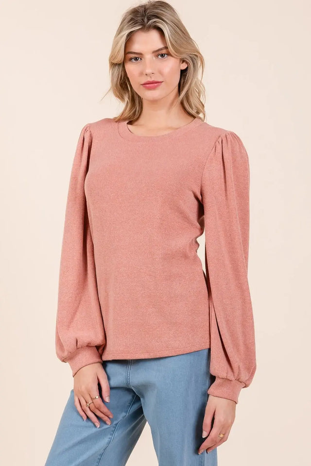 Mittoshop Round Neck Long Sleeve Rib Knit Top Trendsi Hanalas