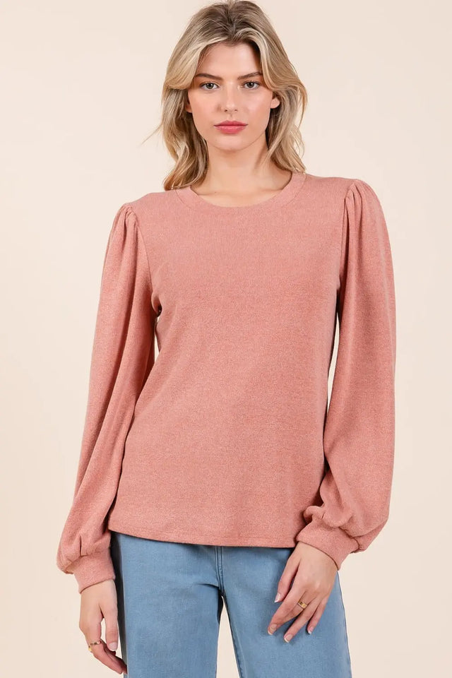 Mittoshop Round Neck Long Sleeve Rib Knit Top Trendsi Hanalas