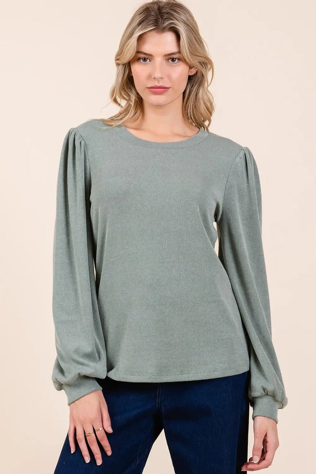 Mittoshop Round Neck Long Sleeve Rib Knit Top Trendsi Hanalas