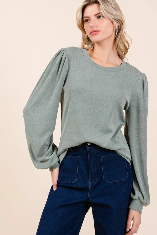 Mittoshop Round Neck Long Sleeve Rib Knit Top Trendsi Hanalas