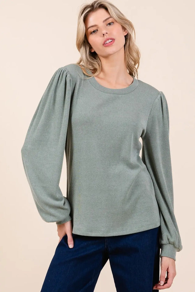 Mittoshop Round Neck Long Sleeve Rib Knit Top Trendsi Hanalas