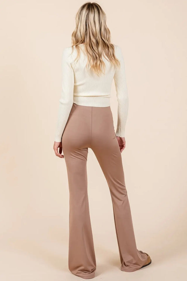 Mittoshop Stretchy Soft Elastic Waist Flare Pants Trendsi Hanalas