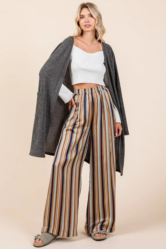 Mittoshop Striped Satin Elastic Waist Wide Leg Pants Trendsi Hanalas