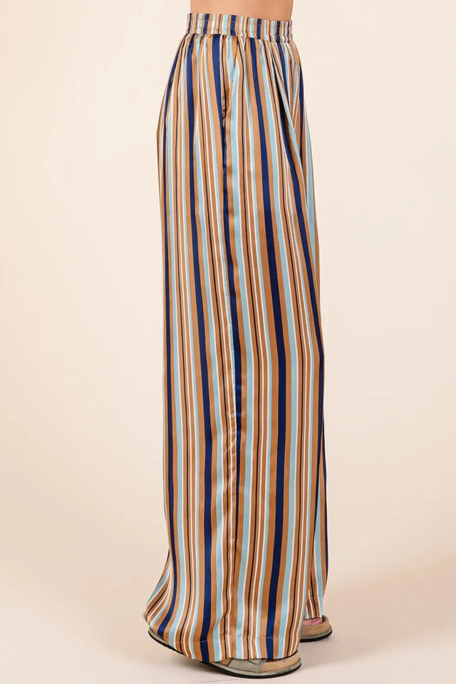 Mittoshop Striped Satin Elastic Waist Wide Leg Pants Trendsi Hanalas