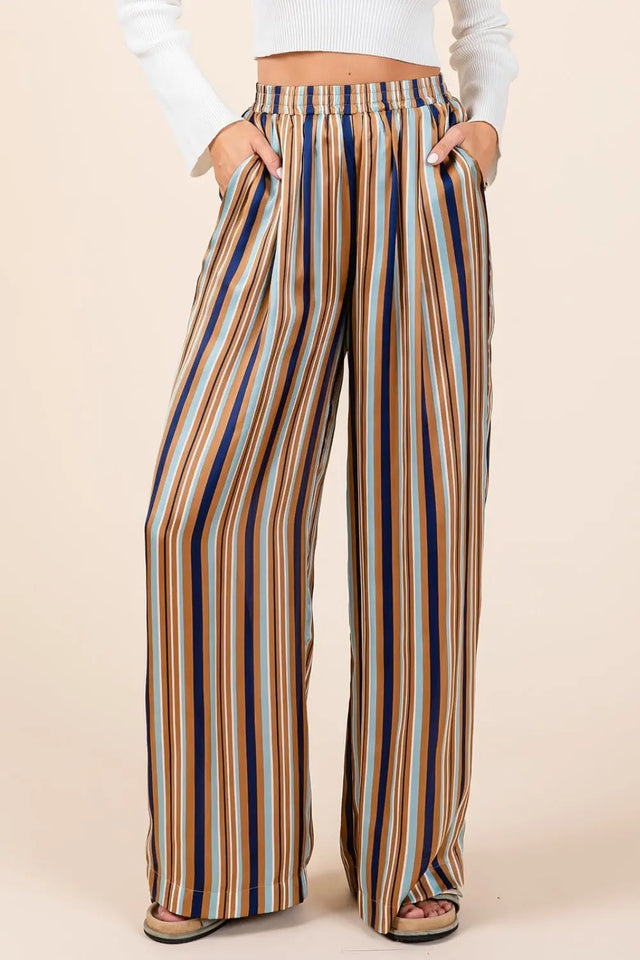 Mittoshop Striped Satin Elastic Waist Wide Leg Pants Trendsi Hanalas