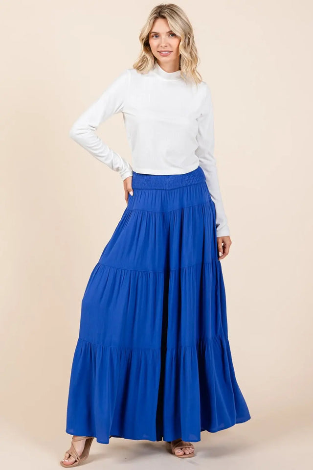 Mittoshop Tier Detail Smocked Elastic Waist Wide Leg Pants Trendsi Hanalas