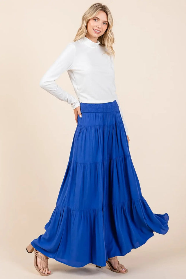 Mittoshop Tier Detail Smocked Elastic Waist Wide Leg Pants Trendsi Hanalas