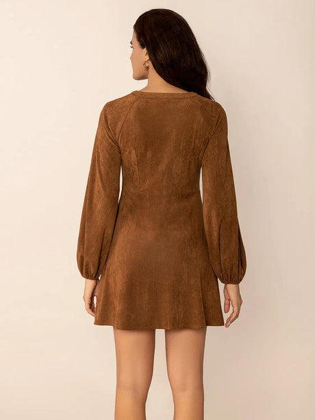 Notched Button Down Long Sleeve Mini Dress | Hanalas