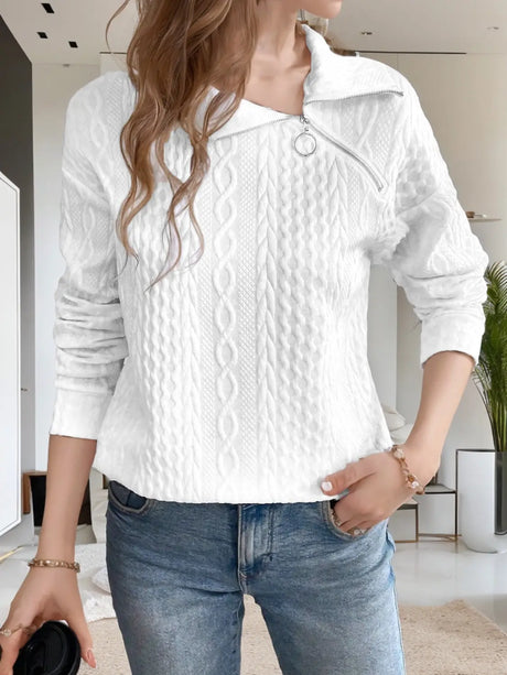 Oblique Zipper Collared Neck Long Sleeve Sweatshirt Trendsi Hanalas