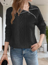 Oblique Zipper Collared Neck Long Sleeve Sweatshirt Trendsi Hanalas