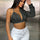 One Shoulder Long Sleeve Cropped Denim Top | Hanalas