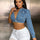 One Shoulder Long Sleeve Cropped Denim Top | Hanalas