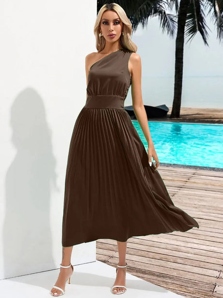 One Shoulder Sleeveless Midi Dress | Hanalas