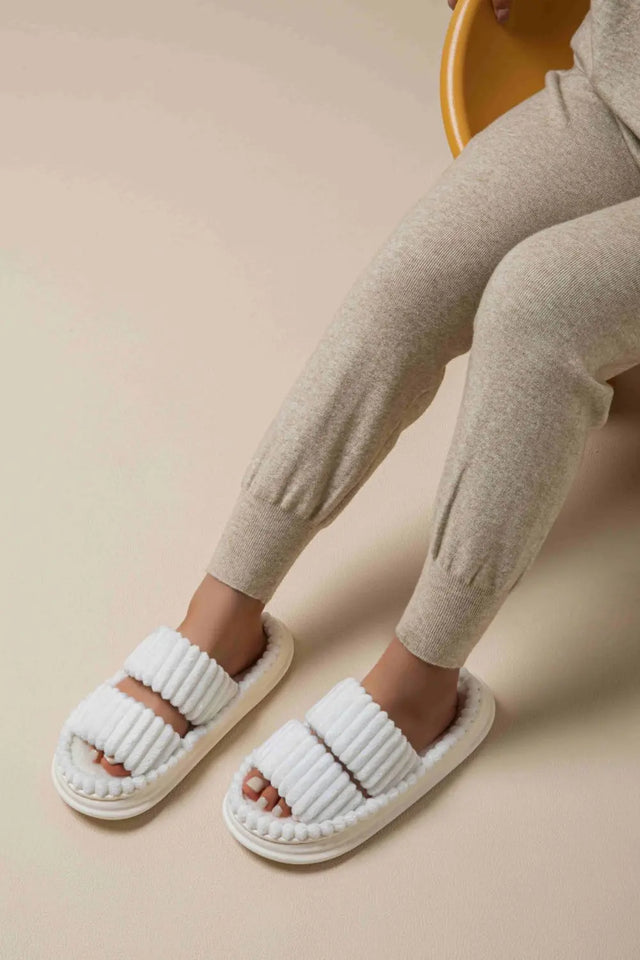 Open Toe Fluff Platform Slippers | Hanalas