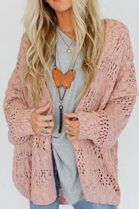 Openwork Open Front Long Sleeve Cardigan | Hanalas