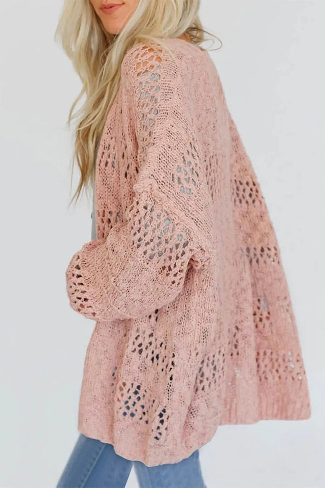 Openwork Open Front Long Sleeve Cardigan | Hanalas