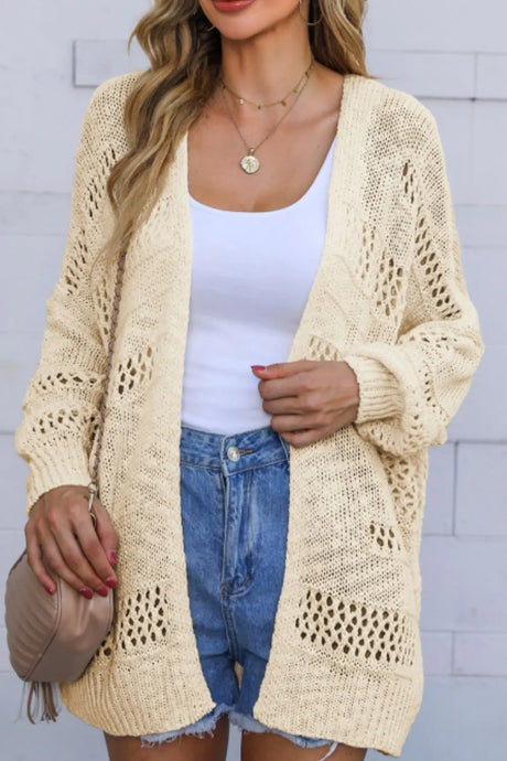 Openwork Open Front Long Sleeve Cardigan | Hanalas