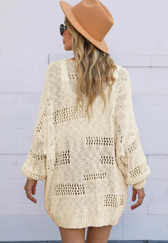 Openwork Open Front Long Sleeve Cardigan | Hanalas