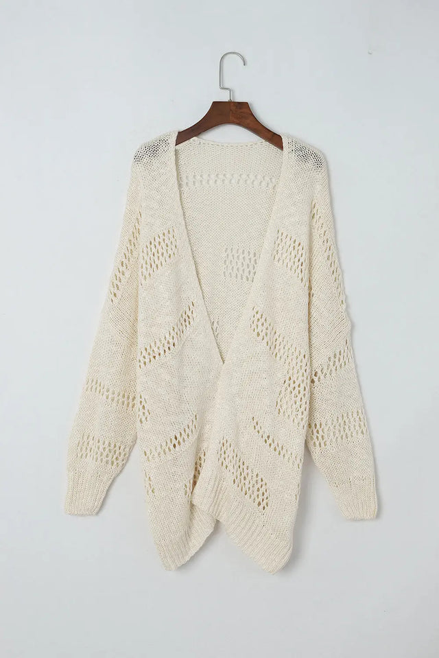 Openwork Open Front Long Sleeve Cardigan | Hanalas