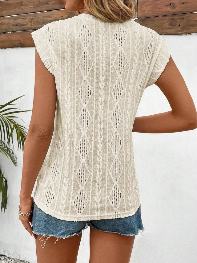 Openwork Round Neck Cap Sleeve Top | Hanalas