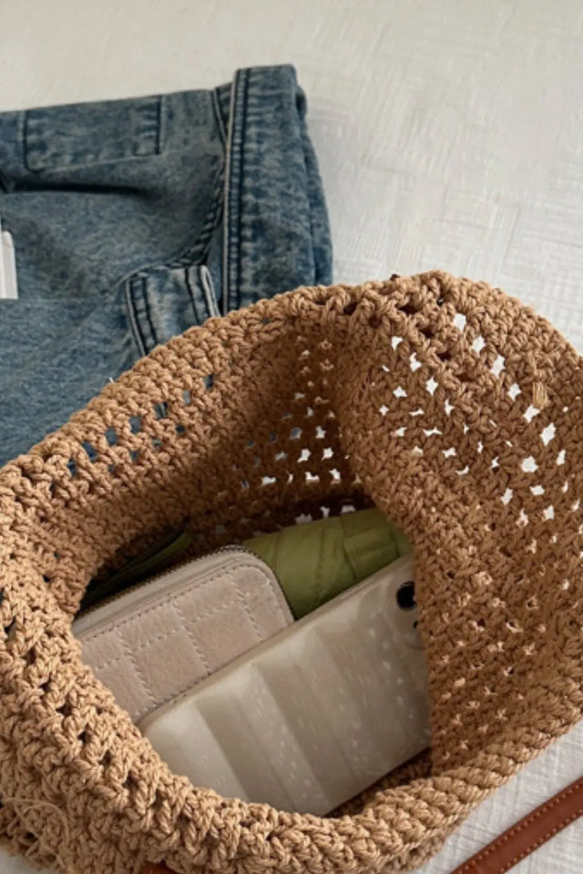 Openwork Woven Tote Bag Trendsi Hanalas