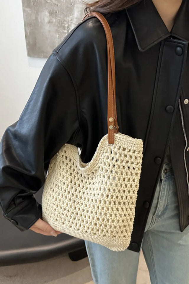 Openwork Woven Tote Bag Trendsi Hanalas