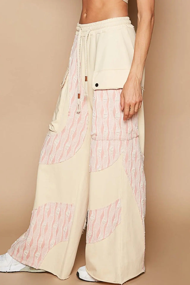 POL Crochet Contrast Drawstring Wide Leg Pants Trendsi Hanalas