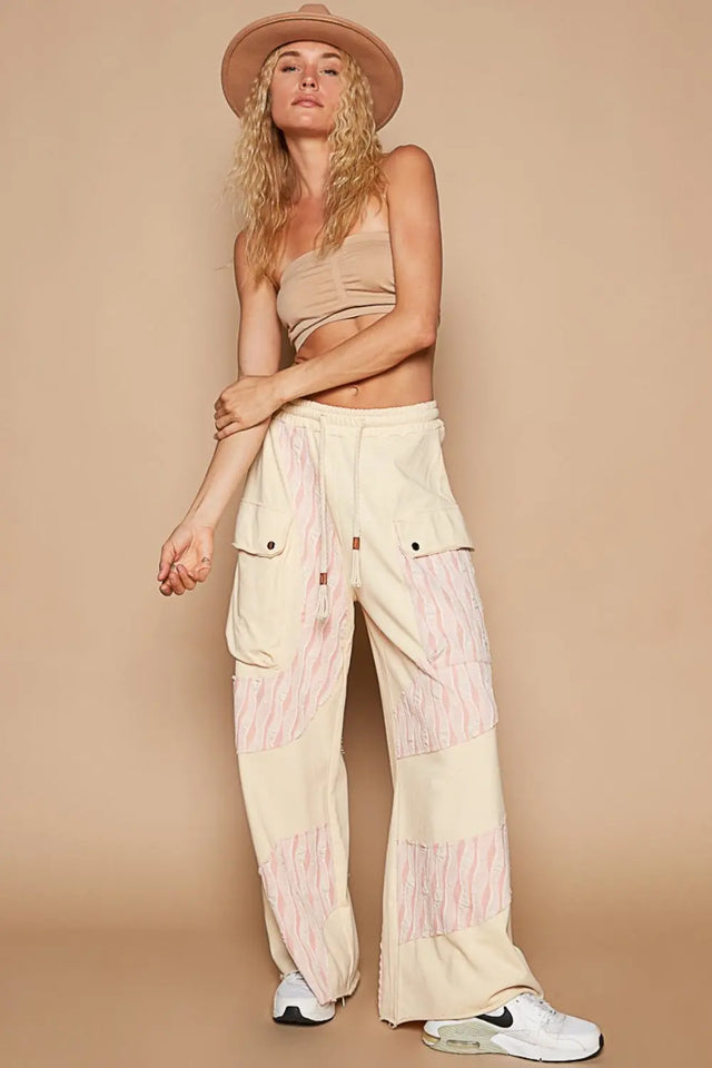 POL Crochet Contrast Drawstring Wide Leg Pants Trendsi Hanalas