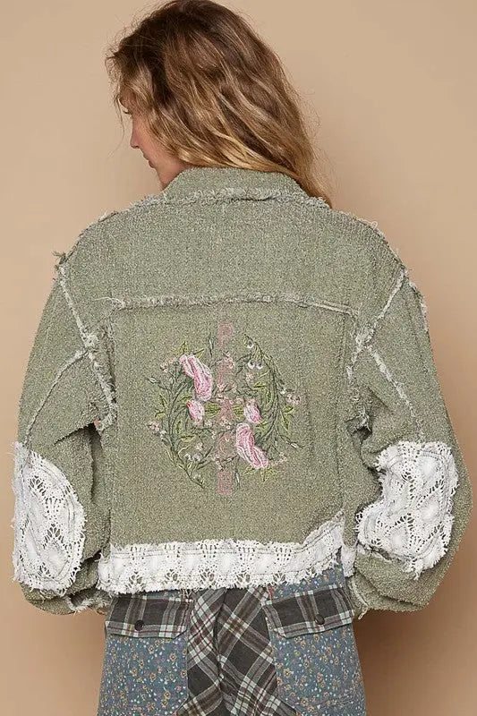 POL Crochet Patch Embroidered Button Up Jacket | Hanalas