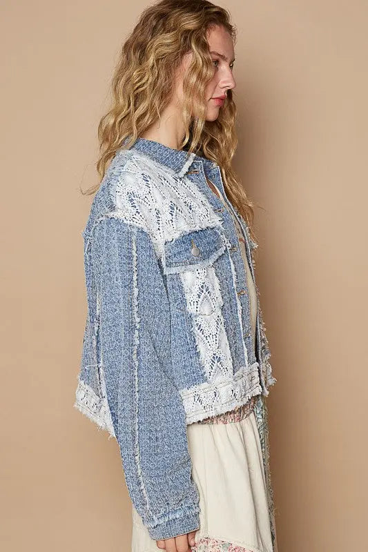 POL Crochet Patch Embroidered Button Up Jacket | Hanalas