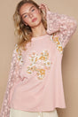 POL Flower Patch Lace Sleeve Knit Top Trendsi Hanalas