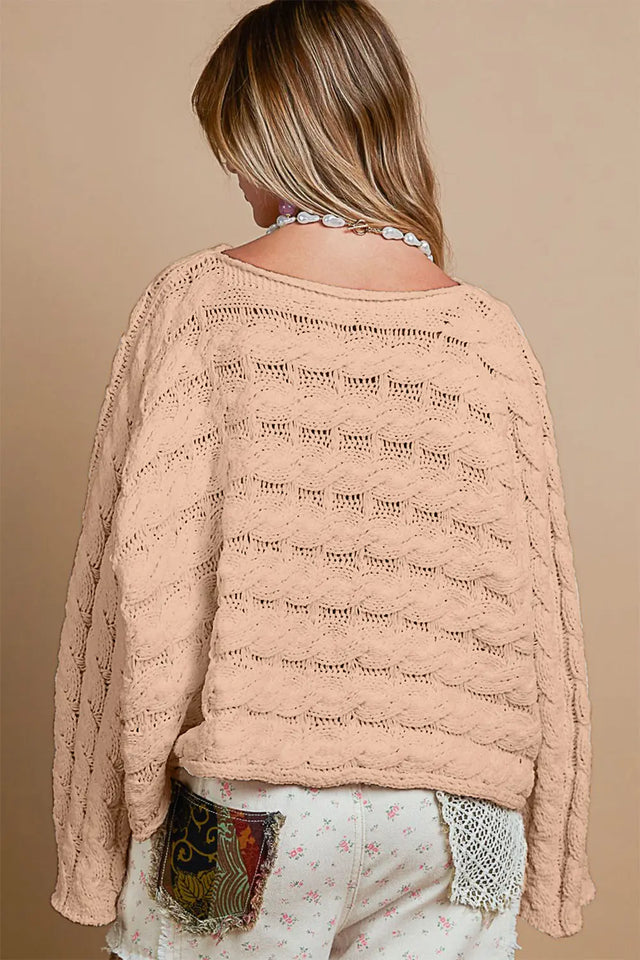 POL Round Neck Cable Knit Cropped Sweater Trendsi Hanalas