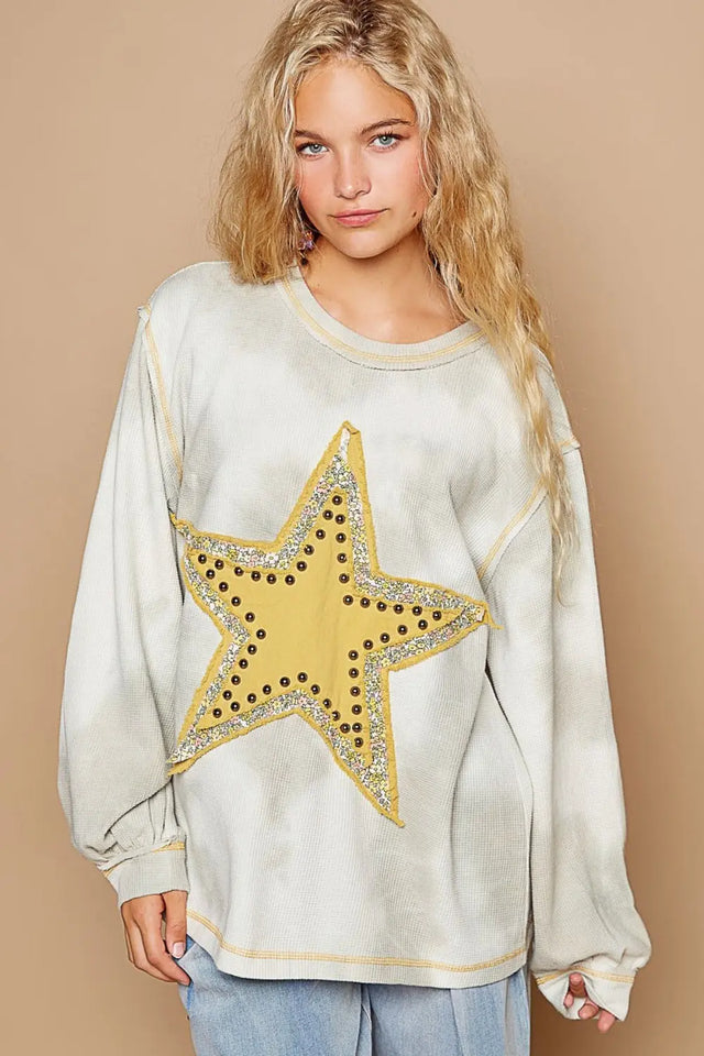 POL Washed Star Patch With Studded Top Trendsi Hanalas