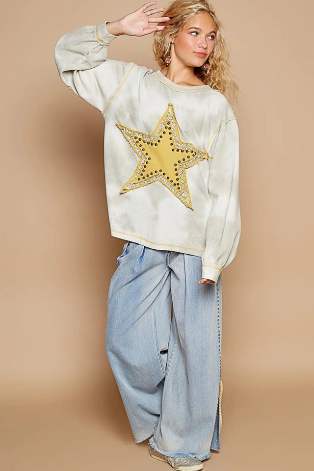 POL Washed Star Patch With Studded Top Trendsi Hanalas