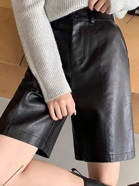 PU Leather High Rise Shorts | Hanalas