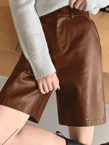 PU Leather High Rise Shorts | Hanalas