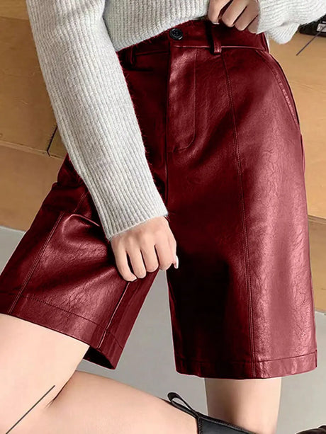 PU Leather High Rise Shorts | Hanalas