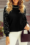 Pearl Detail Mock Neck Long Sleeve Sweater Trendsi Hanalas