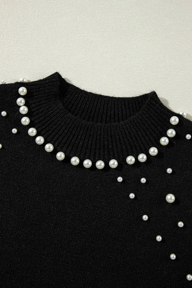 Pearl Detail Mock Neck Long Sleeve Sweater Trendsi Hanalas